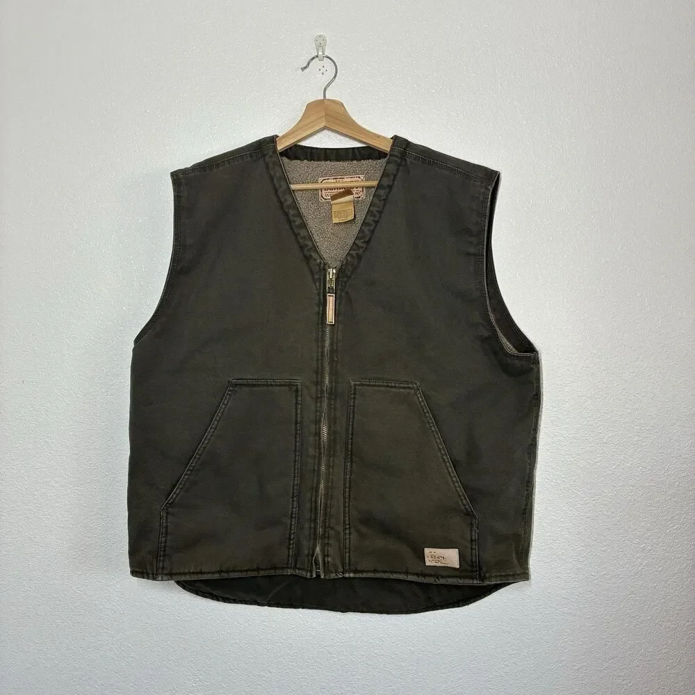 C.E. Schmidt Workwear Vest Mens XL Green Canvas Sherpa Lined Zip Pockets TV540D